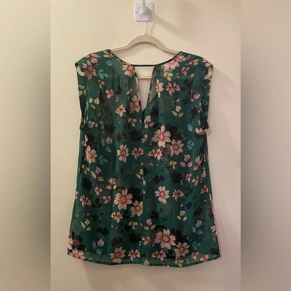 CABI NWOT 3619 Floral Print Sheer V-Neck Blouse in Green - Picture 5 of 8